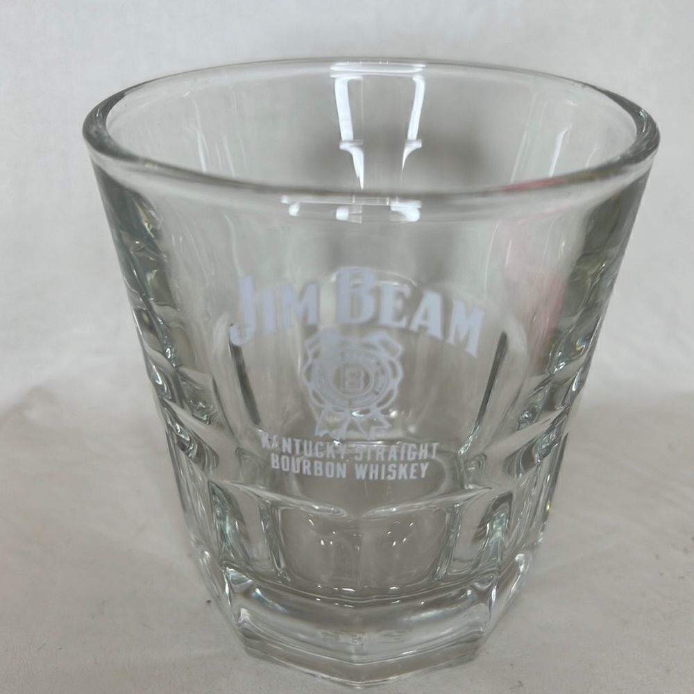 Jim Beam 8 Oz Rocks Glass 3 1/4 Round 3 3/4 Tall Kentucky Bourbon Whiskey